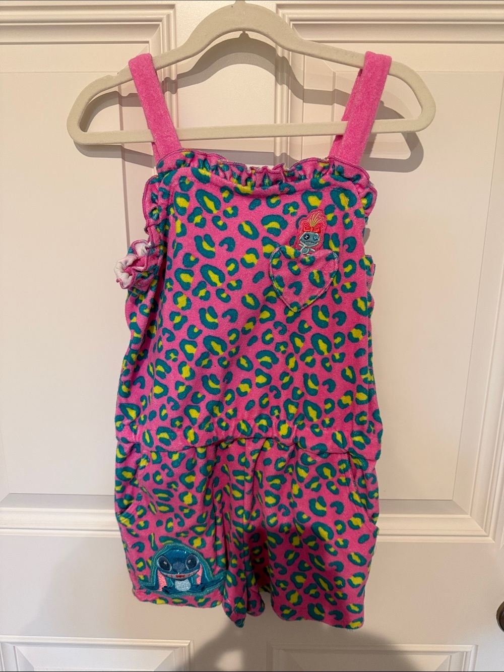 Disney Stitch Pink Leopard Print Romper with Neon Accents